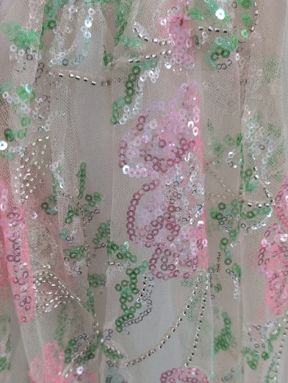 Lola + The Boys White Floral Sequin Girls' Formal Dress - Pink & Green